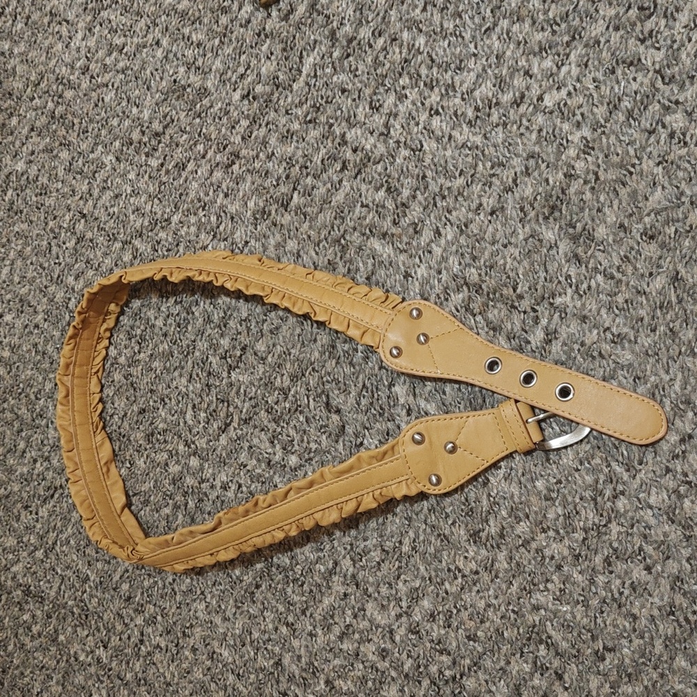 Vintage Rouched Belt Mustard Coldwater Creek Leather Med EUC